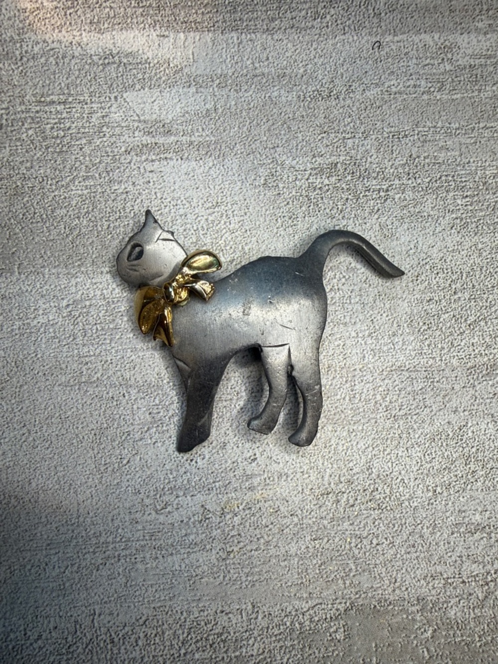Silver Cat Brooch and with Gold Bow - Marked Ultra Craft